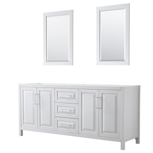 Wyndham WCV252580DWHCXSXXM24 Daria 80 Inch Double Bathroom Vanity in White, No Countertop, No Sink, and 24 Inch Mirrors