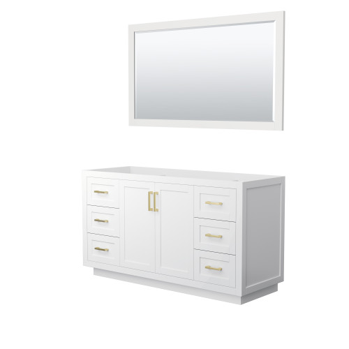 Wyndham WCF292960SWGCXSXXM58 Miranda 60 Inch Single Bathroom Vanity in White, No Countertop, No Sink, Brushed Gold Trim, 58 Inch Mirror
