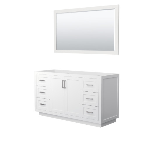 Wyndham WCF292960SWHCXSXXM58 Miranda 60 Inch Single Bathroom Vanity in White, No Countertop, No Sink, Brushed Nickel Trim, 58 Inch Mirror