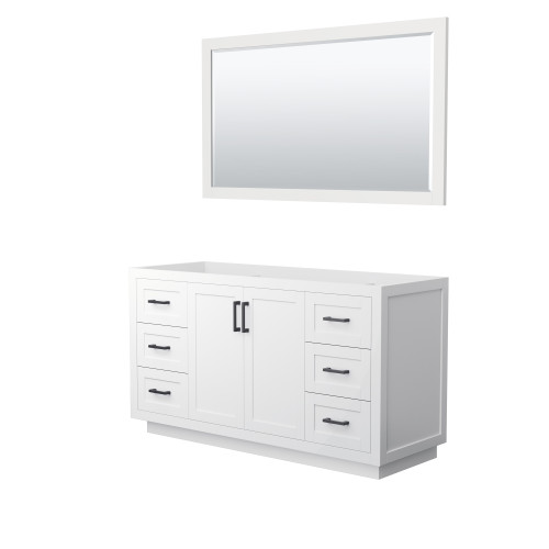 Wyndham WCF292960SWBCXSXXM58 Miranda 60 Inch Single Bathroom Vanity in White, No Countertop, No Sink, Matte Black Trim, 58 Inch Mirror