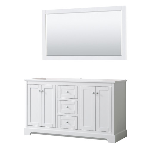 Wyndham WCV232360DWHCXSXXM58 Avery 60 Inch Double Bathroom Vanity in White, No Countertop, No Sinks, and 58 Inch Mirror