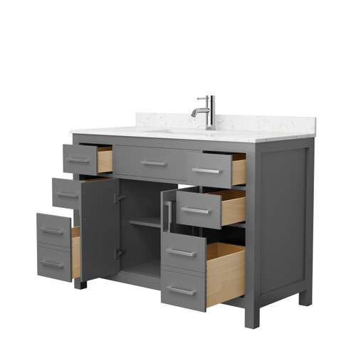 Wyndham WCG242448SKGCCUNSMXX Beckett 48 Inch Single Bathroom Vanity in Dark Gray, Carrara Cultured Marble Countertop, Undermount Square Sink, Brushed Nickel Trim