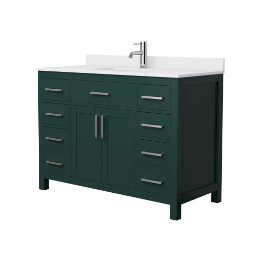 Wyndham WCG242448SGEWCUNSMXX Beckett 48 Inch Single Bathroom Vanity in Green, White Cultured Marble Countertop, Undermount Square Sink, Brushed Nickel Trim