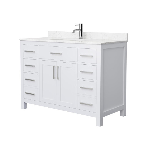 Wyndham WCG242448SWHCCUNSMXX Beckett 48 Inch Single Bathroom Vanity in White, Carrara Cultured Marble Countertop, Undermount Square Sink, Brushed Nickel Trim