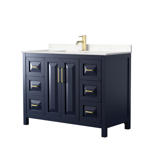 Wyndham WCV252548SBLC2UNSMXX Daria 48 Inch Single Bathroom Vanity in Dark Blue, Light-Vein Carrara Cultured Marble Countertop, Undermount Square Sink, No Mirror