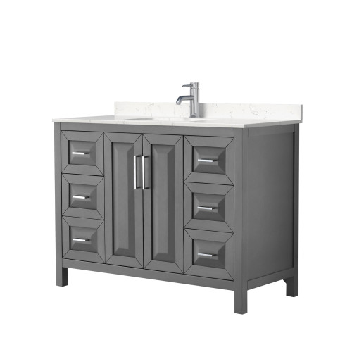 Wyndham WCV252548SKGC2UNSMXX Daria 48 Inch Single Bathroom Vanity in Dark Gray, Light-Vein Carrara Cultured Marble Countertop, Undermount Square Sink, No Mirror