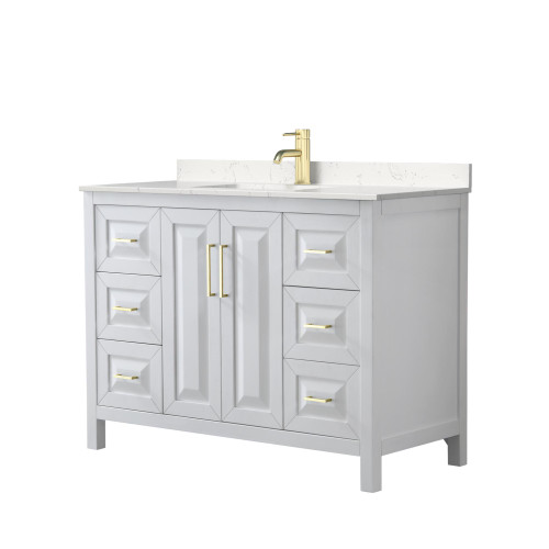 Wyndham WCV252548SWGC2UNSMXX Daria 48 Inch Single Bathroom Vanity in White, Light-Vein Carrara Cultured Marble Countertop, Undermount Square Sink, Brushed Gold Trim