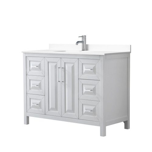 Wyndham WCV252548SWHWCUNSMXX Daria 48 Inch Single Bathroom Vanity in White, White Cultured Marble Countertop, Undermount Square Sink, No Mirror