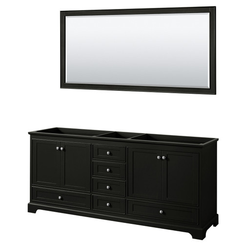 Wyndham WCS202080DDECXSXXM70 Deborah 80 Inch Double Bathroom Vanity in Dark Espresso, No Countertop, No Sinks, and 70 Inch Mirror