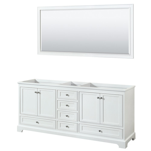 Wyndham WCS202080DWHCXSXXM70 Deborah 80 Inch Double Bathroom Vanity in White, No Countertop, No Sinks, and 70 Inch Mirror