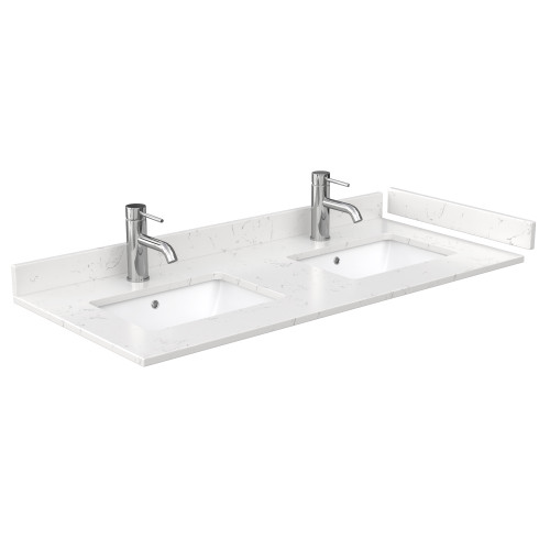 Wyndham WCV232348DWHC2UNSMXX Avery 48 Inch Double Bathroom Vanity in White, Light-Vein Carrara Cultured Marble Countertop, Undermount Square Sinks, No Mirror