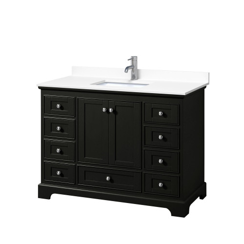 Wyndham WCS202048SDEWCUNSMXX Deborah 48 Inch Single Bathroom Vanity in Dark Espresso, White Cultured Marble Countertop, Undermount Square Sink, No Mirror