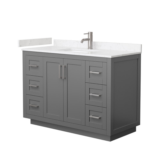 Wyndham WCF292948SKGC2UNSMXX Miranda 48 Inch Single Bathroom Vanity in Dark Gray, Light-Vein Carrara Cultured Marble Countertop, Undermount Square Sink, Brushed Nickel Trim