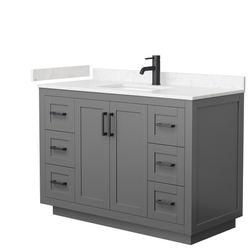 Wyndham WCF292948SGBC2UNSMXX Miranda 48 Inch Single Bathroom Vanity in Dark Gray, Light-Vein Carrara Cultured Marble Countertop, Undermount Square Sink, Matte Black Trim