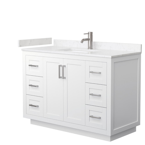 Wyndham WCF292948SWHC2UNSMXX Miranda 48 Inch Single Bathroom Vanity in White, Light-Vein Carrara Cultured Marble Countertop, Undermount Square Sink, Brushed Nickel Trim