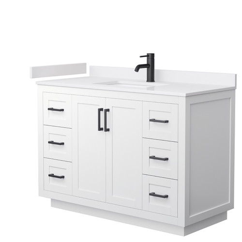 Wyndham WCF292948SWBWCUNSMXX Miranda 48 Inch Single Bathroom Vanity in White, White Cultured Marble Countertop, Undermount Square Sink, Matte Black Trim Wyndham WCF292948SWBWCUNSMXX Miranda 48 Inch Single Bathroom Vanity in White, White Cultured Marble Countertop, Undermount Square Sink, Matte Black Trim
