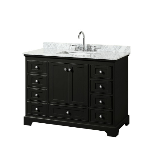 Wyndham WCS202048SDECMUNSMXX Deborah 48 Inch Single Bathroom Vanity in Dark Espresso, White Carrara Marble Countertop, Undermount Square Sink, and No Mirror