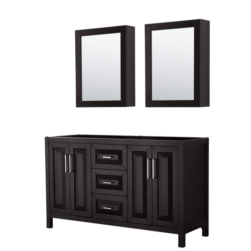 Wyndham WCV252560DDECXSXXMED Daria 60 Inch Double Bathroom Vanity in Dark Espresso, No Countertop, No Sink, and Medicine Cabinets