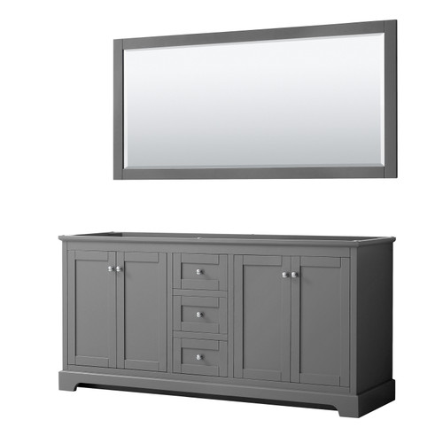 Wyndham WCV232372DKGCXSXXM70 Avery 72 Inch Double Bathroom Vanity in Dark Gray, No Countertop, No Sinks, and 70 Inch Mirror