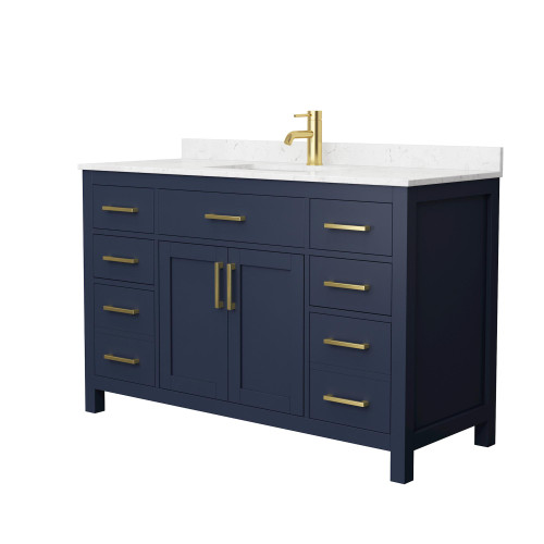 Wyndham WCG242454SBLCCUNSMXX Beckett 54 Inch Single Bathroom Vanity in Dark Blue, Carrara Cultured Marble Countertop, Undermount Square Sink, No Mirror