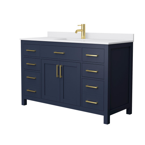 Wyndham WCG242454SBLWCUNSMXX Beckett 54 Inch Single Bathroom Vanity in Dark Blue, White Cultured Marble Countertop, Undermount Square Sink, No Mirror