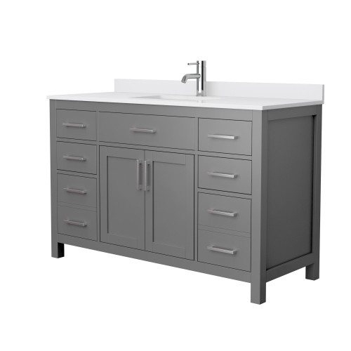 Wyndham WCG242454SKGWCUNSMXX Beckett 54 Inch Single Bathroom Vanity in Dark Gray, White Cultured Marble Countertop, Undermount Square Sink, No Mirror