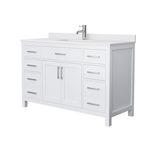 Wyndham WCG242454SWHWCUNSMXX Beckett 54 Inch Single Bathroom Vanity in White, White Cultured Marble Countertop, Undermount Square Sink, No Mirror