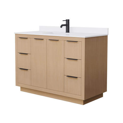 Wyndham WCF282848SLBWCUNSMXX Maroni 48 Inch Single Bathroom Vanity in Light Straw, White Cultured Marble Countertop, Undermount Square Sink, Matte Black Trim