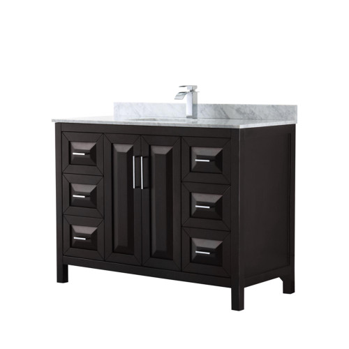 Wyndham WCV252548SDECMUNSMXX Daria 48 Inch Single Bathroom Vanity in Dark Espresso, White Carrara Marble Countertop, Undermount Square Sink, and No Mirror