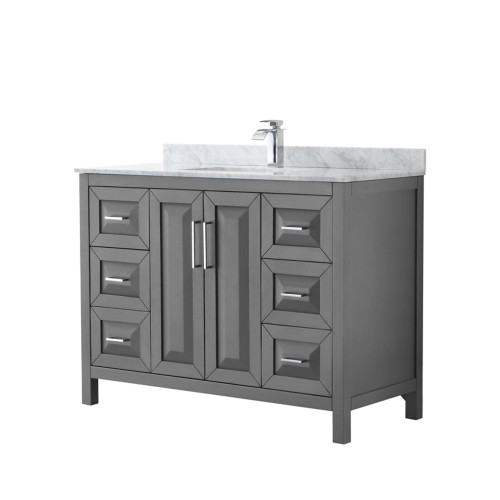 Wyndham WCV252548SKGCMUNSMXX Daria 48 Inch Single Bathroom Vanity in Dark Gray, White Carrara Marble Countertop, Undermount Square Sink, and No Mirror