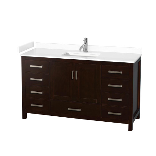 Wyndham WCS141460SESWCUNSMXX Sheffield 60 Inch Single Bathroom Vanity in Espresso, White Cultured Marble Countertop, Undermount Square Sink, No Mirror