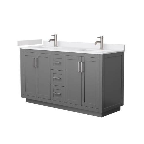 Wyndham WCF292960DKGWCUNSMXX Miranda 60 Inch Double Bathroom Vanity in Dark Gray, White Cultured Marble Countertop, Undermount Square Sinks, Brushed Nickel Trim