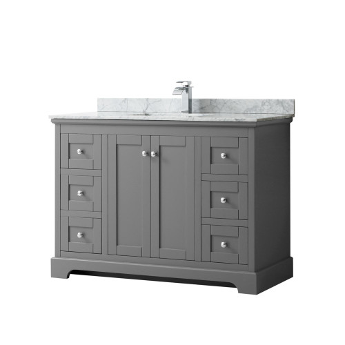Wyndham WCV232348SKGCMUNSMXX Avery 48 Inch Single Bathroom Vanity in Dark Gray, White Carrara Marble Countertop, Undermount Square Sink, and No Mirror