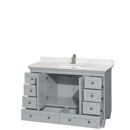 Wyndham WCV800048SOYCMUNSMXX Acclaim 48 Inch Single Bathroom Vanity in Oyster Gray, White Carrara Marble Countertop, Undermount Square Sink, and No Mirror