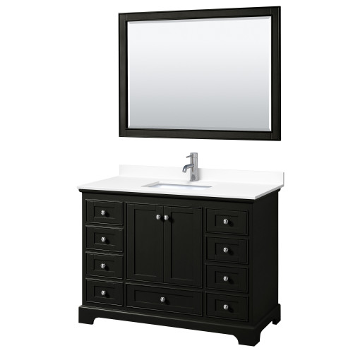 Wyndham WCS202048SDEWCUNSM46 Deborah 48 Inch Single Bathroom Vanity in Dark Espresso, White Cultured Marble Countertop, Undermount Square Sink, 46 Inch Mirror