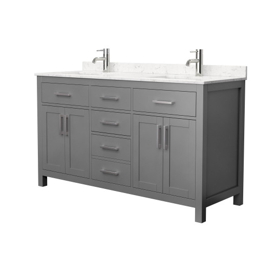 Wyndham WCG242460DKGCCUNSMXX Beckett 60 Inch Double Bathroom Vanity in Dark Gray, Carrara Cultured Marble Countertop, Undermount Square Sinks, No Mirror