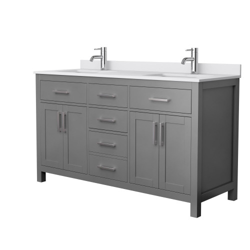 Wyndham WCG242460DKGWCUNSMXX Beckett 60 Inch Double Bathroom Vanity in Dark Gray, White Cultured Marble Countertop, Undermount Square Sinks, No Mirror