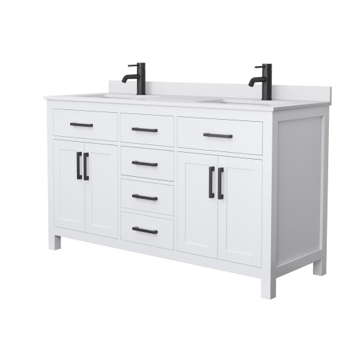 Wyndham WCG242460DWBWCUNSMXX Beckett 60 Inch Double Bathroom Vanity in White, White Cultured Marble Countertop, Undermount Square Sinks, Matte Black Trim