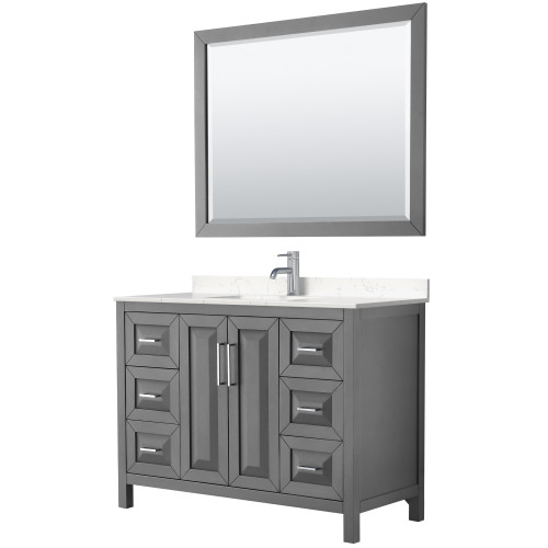 Wyndham WCV252548SKGC2UNSM46 Daria 48 Inch Single Bathroom Vanity in Dark Gray, Light-Vein Carrara Cultured Marble Countertop, Undermount Square Sink, 46 Inch Mirror