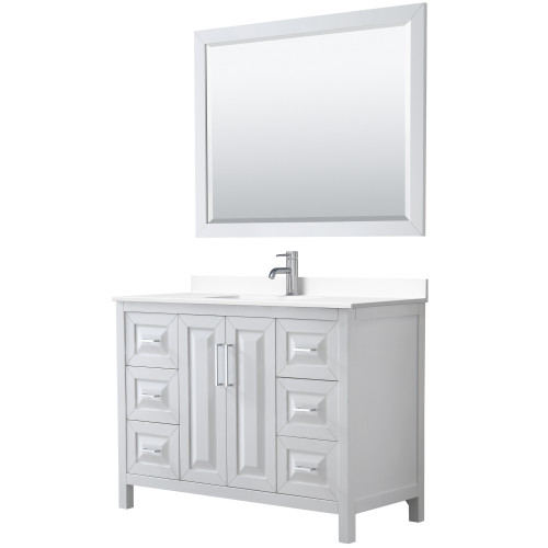 Wyndham WCV252548SWHWCUNSM46 Daria 48 Inch Single Bathroom Vanity in White, White Cultured Marble Countertop, Undermount Square Sink, 46 Inch Mirror