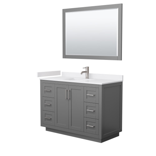 Wyndham WCF292948SKGWCUNSM46 Miranda 48 Inch Single Bathroom Vanity in Dark Gray, White Cultured Marble Countertop, Undermount Square Sink, Brushed Nickel Trim, 46 Inch Mirror