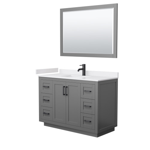 Wyndham WCF292948SGBWCUNSM46 Miranda 48 Inch Single Bathroom Vanity in Dark Gray, White Cultured Marble Countertop, Undermount Square Sink, Matte Black Trim, 46 Inch Mirror