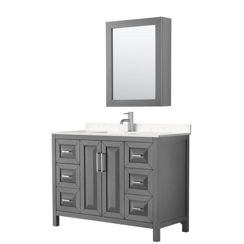 Wyndham WCV252548SKGC2UNSMED Daria 48 Inch Single Bathroom Vanity in Dark Gray, Light-Vein Carrara Cultured Marble Countertop, Undermount Square Sink, Medicine Cabinet