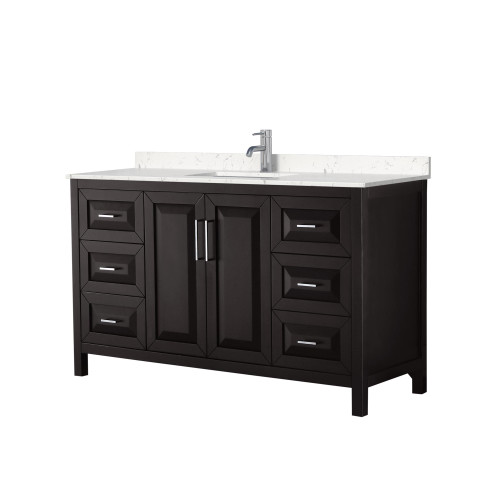 Wyndham WCV252560SDEC2UNSMXX Daria 60 Inch Single Bathroom Vanity in Dark Espresso, Light-Vein Carrara Cultured Marble Countertop, Undermount Square Sink, No Mirror