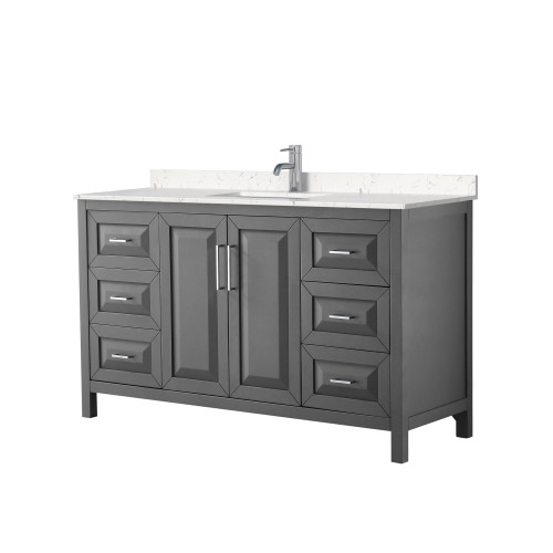 Wyndham WCV252560SKGC2UNSMXX Daria 60 Inch Single Bathroom Vanity in Dark Gray, Light-Vein Carrara Cultured Marble Countertop, Undermount Square Sink, No Mirror