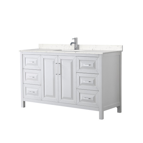 Wyndham WCV252560SWHC2UNSMXX Daria 60 Inch Single Bathroom Vanity in White, Light-Vein Carrara Cultured Marble Countertop, Undermount Square Sink, No Mirror Wyndham WCV252560SWHC2UNSMXX Daria 60 Inch Single Bathroom Vanity in White, Light-Vein Carrara Cultured Marble Countertop, Undermount Square Sink, No Mirror