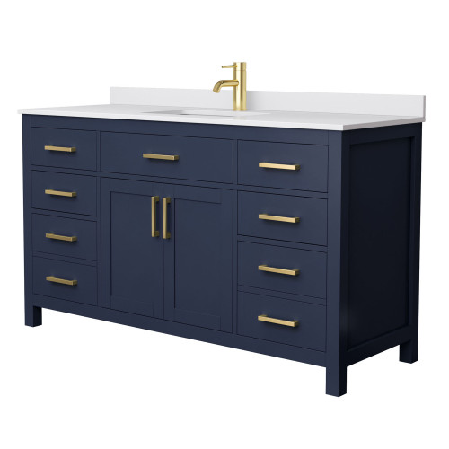 Wyndham WCG242460SBLWCUNSMXX Beckett 60 Inch Single Bathroom Vanity in Dark Blue, White Cultured Marble Countertop, Undermount Square Sink, No Mirror