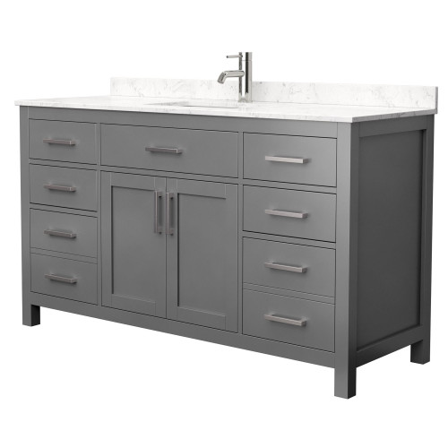 Wyndham WCG242460SKGCCUNSMXX Beckett 60 Inch Single Bathroom Vanity in Dark Gray, Carrara Cultured Marble Countertop, Undermount Square Sink, No Mirror