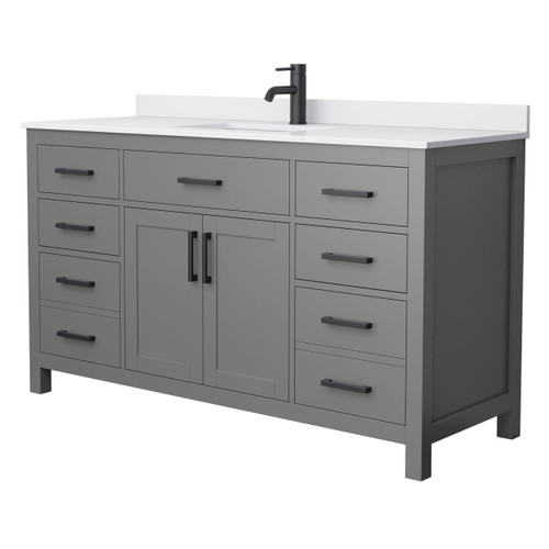 Wyndham WCG242460SGBWCUNSMXX Beckett 60 Inch Single Bathroom Vanity in Dark Gray, White Cultured Marble Countertop, Undermount Square Sink, Matte Black Trim