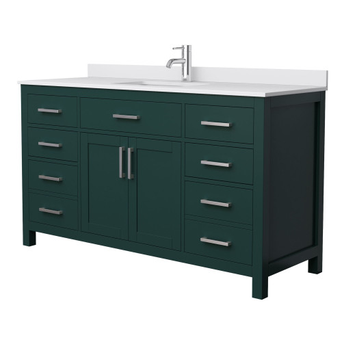 Wyndham WCG242460SGEWCUNSMXX Beckett 60 Inch Single Bathroom Vanity in Green, White Cultured Marble Countertop, Undermount Square Sink, Brushed Nickel Trim